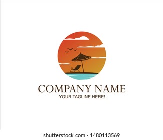 sunset on the beach vector logo
