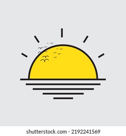 sunset on the beach, vector logo icon