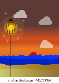 sunset on the beach ,where stand lantern