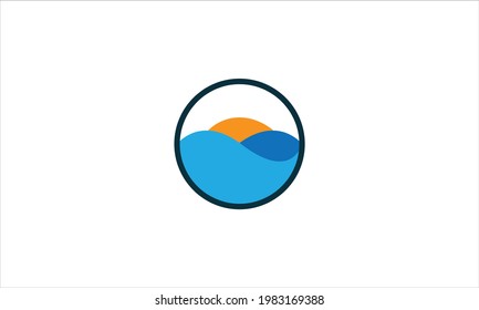 sunset on bech icon  Logo design vector illustration
template
