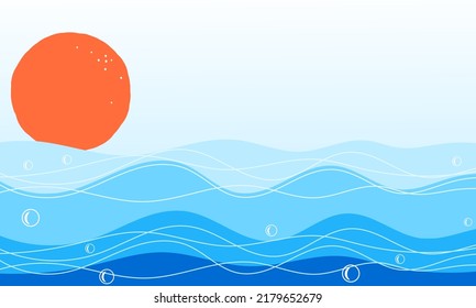 Sunset auf blauem Hintergrund, Vektorgrafik. Dekoration der Naturwand.