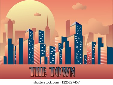sunset on the city.
