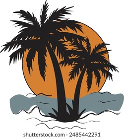 sunset on the coconut sea beach palm tree 