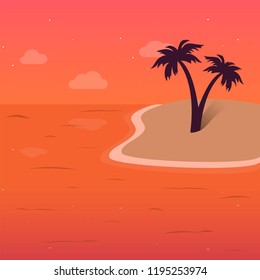 Sunset on an island. Vector illustration