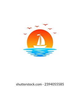 Sonnenuntergang am Ozean, abstraktes Logo-Design.