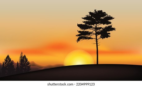 sunset on a plateau with a tree object