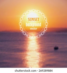 Sunset on the sea. Blurred photo background. Vector illustration