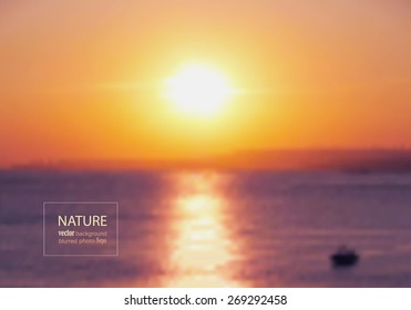 Sunset on the sea. Blurred photo background. Vector illustration