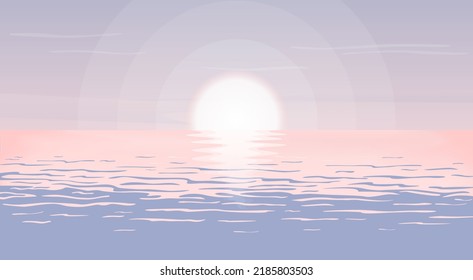 Sunset on the sea. Ripples on the water. Vector illustration in pastel colors for screensaver, card, background.