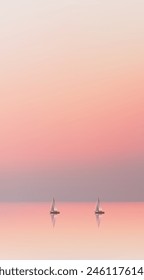 Sunset on the sea with sailing yachts. Vector illustration. Sketch for creativity.