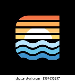 Sunset on the sea. The sun and the sea on a black background.