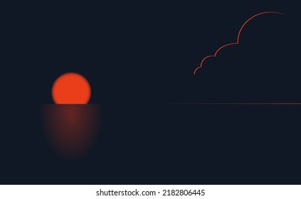 Sunset on the sea. Vector illustration of a late red sunset on a calm sea. Sketch for creativity.