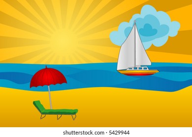 Sunset on the sea. The vector image.