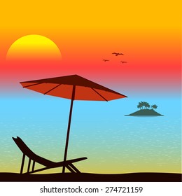 sunset on the seashore , vector  background