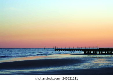 sunset on a seashore - vector realistic image