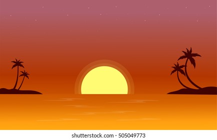 At sunset on seaside landscape vector illustration