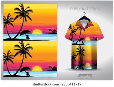 sunset on the seaside patterned Hawaiian shirt vector background image For making backgrounds for aloha shirt wallpaper or various backdrops.