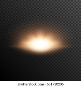 Sunset on transparent background. Sunrise with transparency. Rays of light.