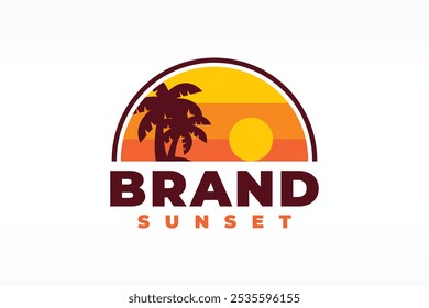 Logotipo de la puesta del sol en la isla tropical