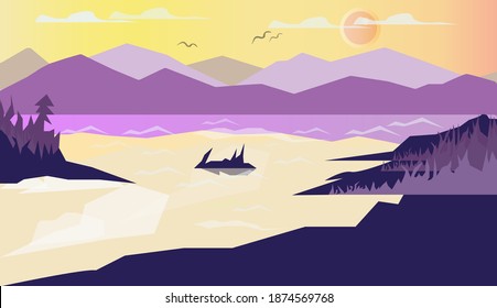 Sunset on The Valley in Illustration Vector View