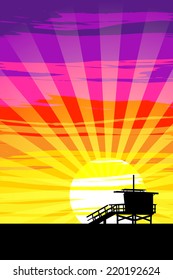 Sunset on Venice Beach, Los Angeles, California. EPS10 Vector