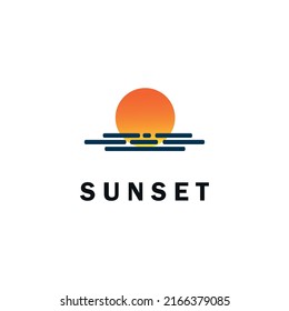 Sunset on the water. Vector illustration.