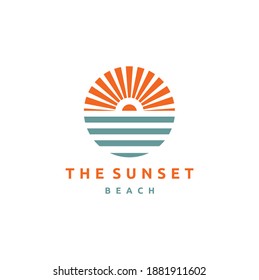 Sunset on a White Background, Sunset Sun, Icon, Isolate, Flat Sunset, Color Illustration, The Sun and The Sea, The Sign of the Nature Stock Vector