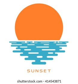 Sunset on a white background. sunset sun, icon, isolate. Flat sunset, color illustration. The 
sun and the sea, the sign of the nature. Sea sunset or sunrise. Stock vector