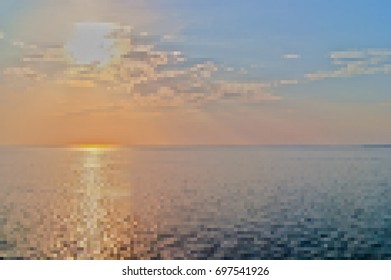 Sunset in open sea, vector mosaic seascape
