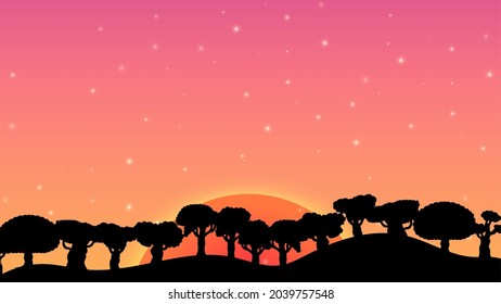 Sunset orange background with stars and planet sun set back ground. can use for poster, business banner, flyer, advertisement, brochure, catalog, web, site, website, presentation backgrounds