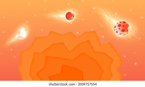 Sunset orange background with stars and planet sun set back ground. can use for poster, business banner, flyer, advertisement, brochure, catalog, web, site, website, presentation backgrounds