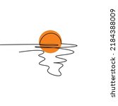 Sunset orange over the sea. Single continuous line drawing illustration of sea and sun. Isolated on a white background. Editable vector. Eps 10. 