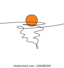 Sunset orange over the sea. Single continuous line drawing illustration. Isolated on a white background. Editable vector. Eps 10. 