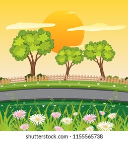sunset outdoor park scene illustration
