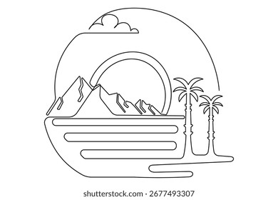 Sunset outline minimalist continuous one line drawing isolated modern sketch