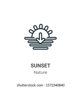 Sunset outline vector icon. Thin line black sunset icon, flat vector simple element illustration from editable nature concept isolated on white background