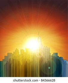 Sunset Over The Big City. Abstract Background. Design A Poster.