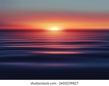 Sunset Over Calm Ocean Horizon With Vibrant Colors Vector Illustration Background Design