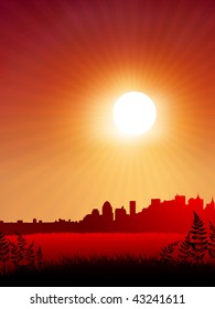Sunset over city background Original Vector Illustration  Sunset background Ideal for Tropical Idea