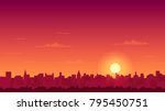 sunset over the city silhouette vector illustration, clouds and sunset glow, cityscape,rooftops