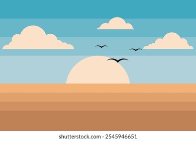 sunset over a desert landscape vector illustration