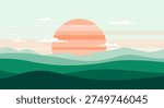 Sunset over hills in minimalist style for backgrounds