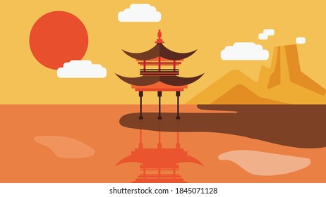 Pagoda Silhouette Indicating Asian Religious Oriental Stock ...