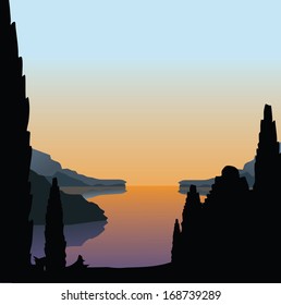 Sunset over the mediterranean. EPS 10 vector, grouped for easy editing. No open shapes or paths.