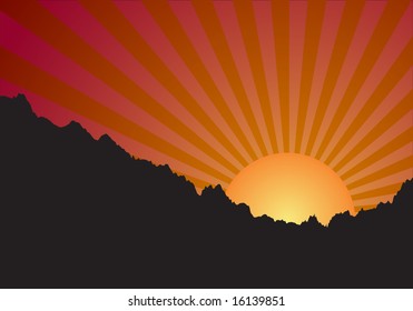 sunset over a mountain with orange sky illustration