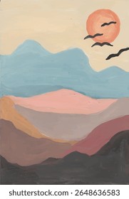 Sunset Over the Mountains and birds