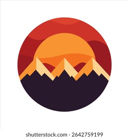 Sunset Over Mountains Silhouette Vector Illustration