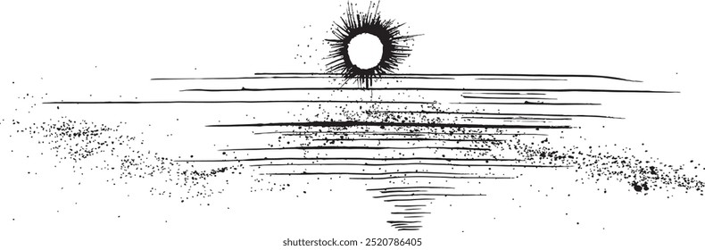 sunset over the ocean. hand drawn illustration.