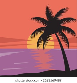 Sunset over the Ocean with Palm Trees 