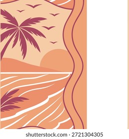 Pôr do sol sobre o oceano padrão de azulejos sem costura com tons de laranja quente e rosa para um conceito vibrante de vibração de praia como tons de laranja quente e rosa de um pôr do sol sobre o oceano criam um padrão vibrante de azulejos sem costura para uma vibração de praia no Conceito de Stock de Foto e espaço vazio no lado esquerdo, sem texto —ar 7:2 —azulejo